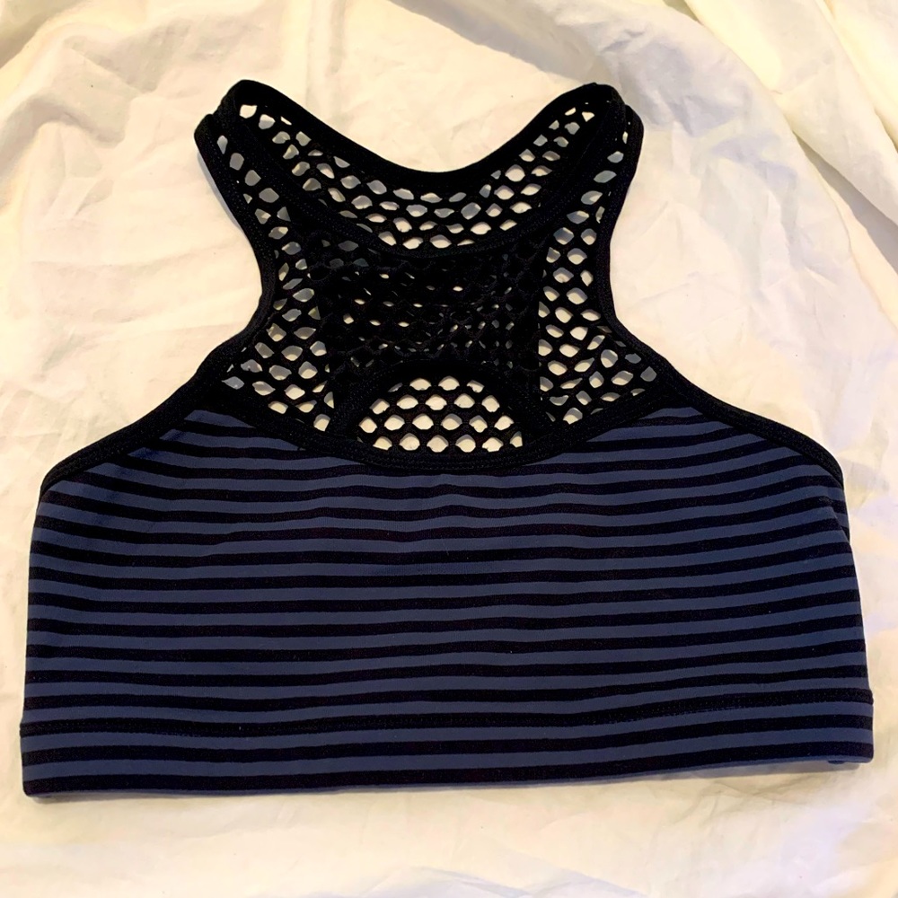 Lorna Jane Striped-Fishnet Sports Bra